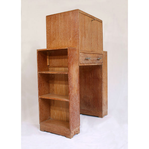 Heals Art Deco Limed Oak Bureau Bookcase. Arts & Crafts Antiques