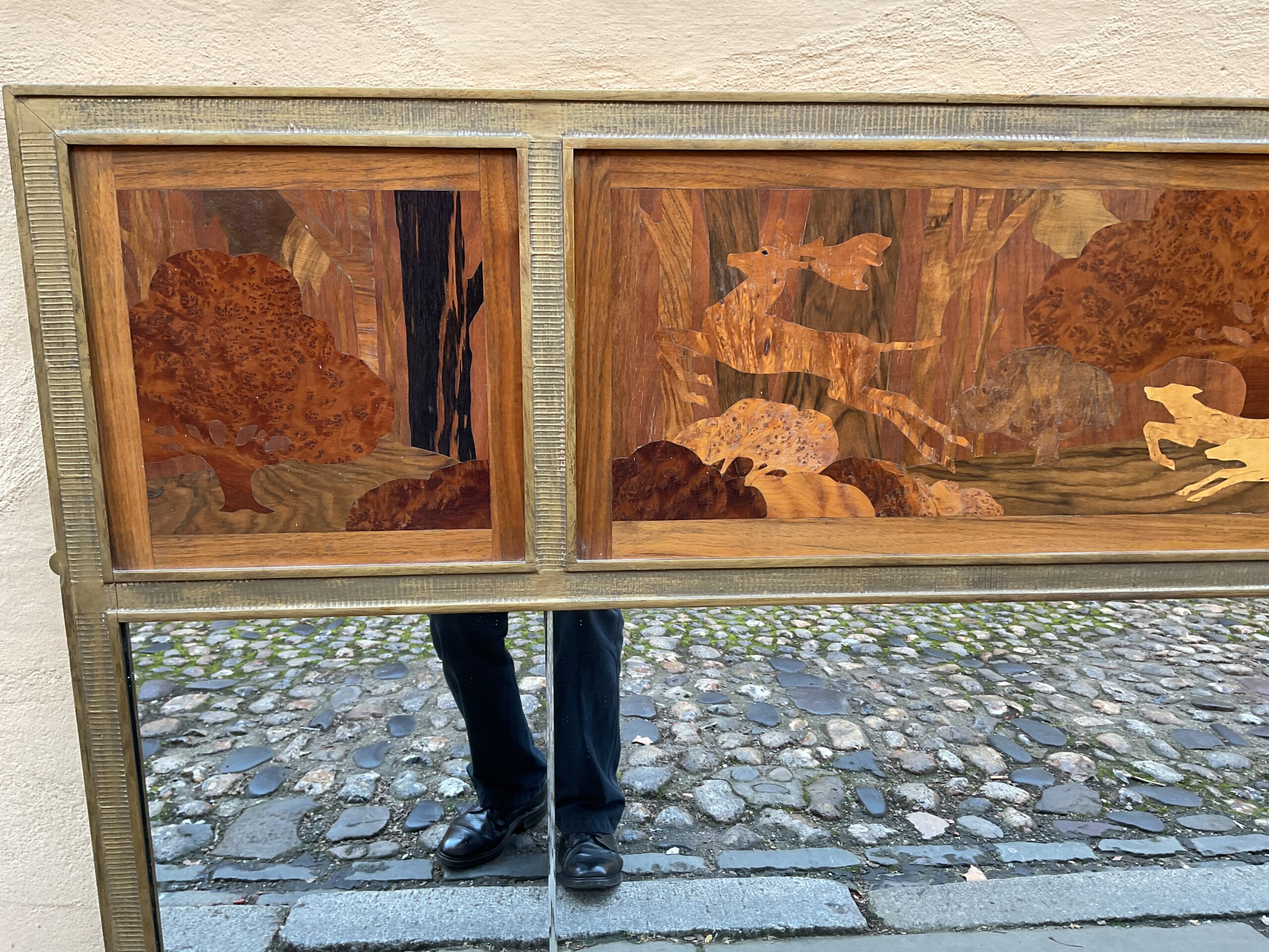 Rowley Gallery marquetry 3 paneled with mirror