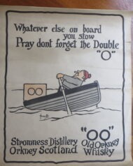 Set of four Old Orkney OO Whisky Stormness Distillery Scotland Posters by John Hassall