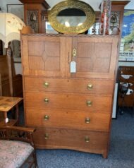 Heals oak chequerboard inlaid decoration Tall boy